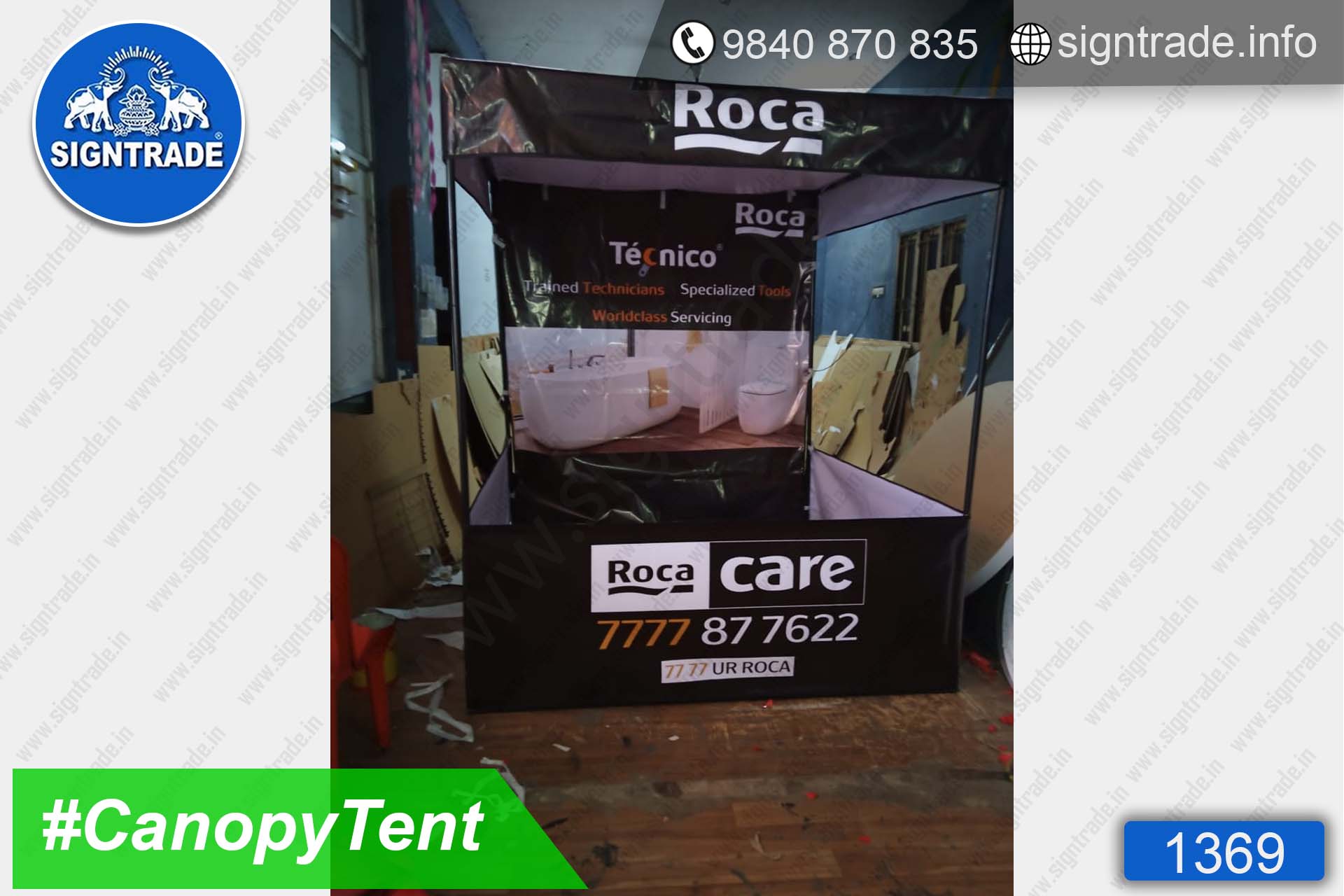 Roca Care - 1369, Canopy tent, Flat roof tent, Promo tent, Promotional tent, Advertising tent, Promo Flag