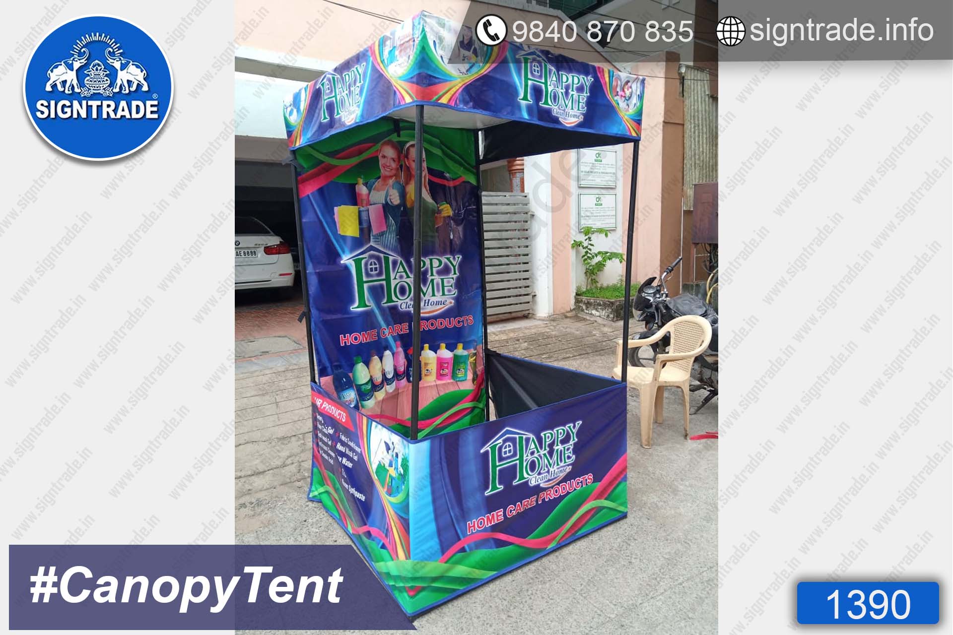 Happy Home - Home Care Products - 1390, Canopy tent, Flat roof tent, Promo tent, Promotional tent, Advertising tent, Promo Flag