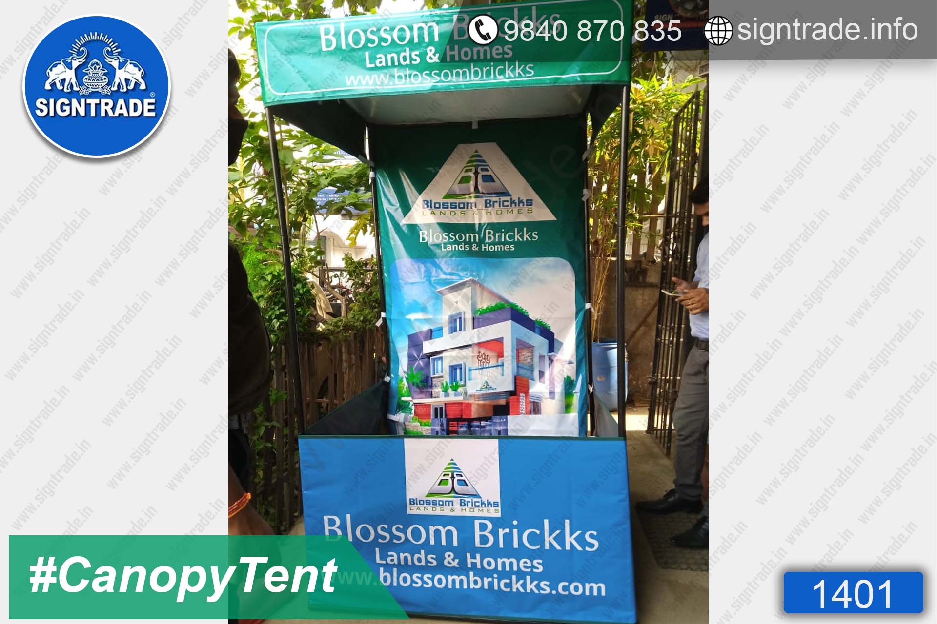 Blossom Brickks (Lands & Homes) - 1401, Canopy tent, Flat roof tent, Promo tent, Promotional tent, Advertising tent, Promo Flag