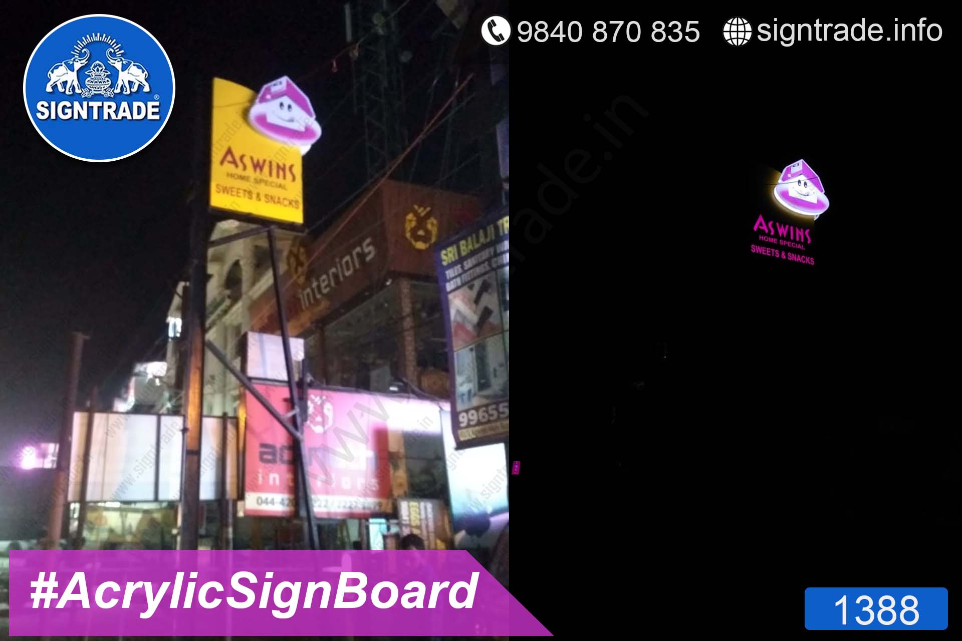 Ashwin Sweets and Snacks - 1388, LED Sign Board, Sign Board, Acrylic Sign Board, Glow Sign Board, Custom Sign Board