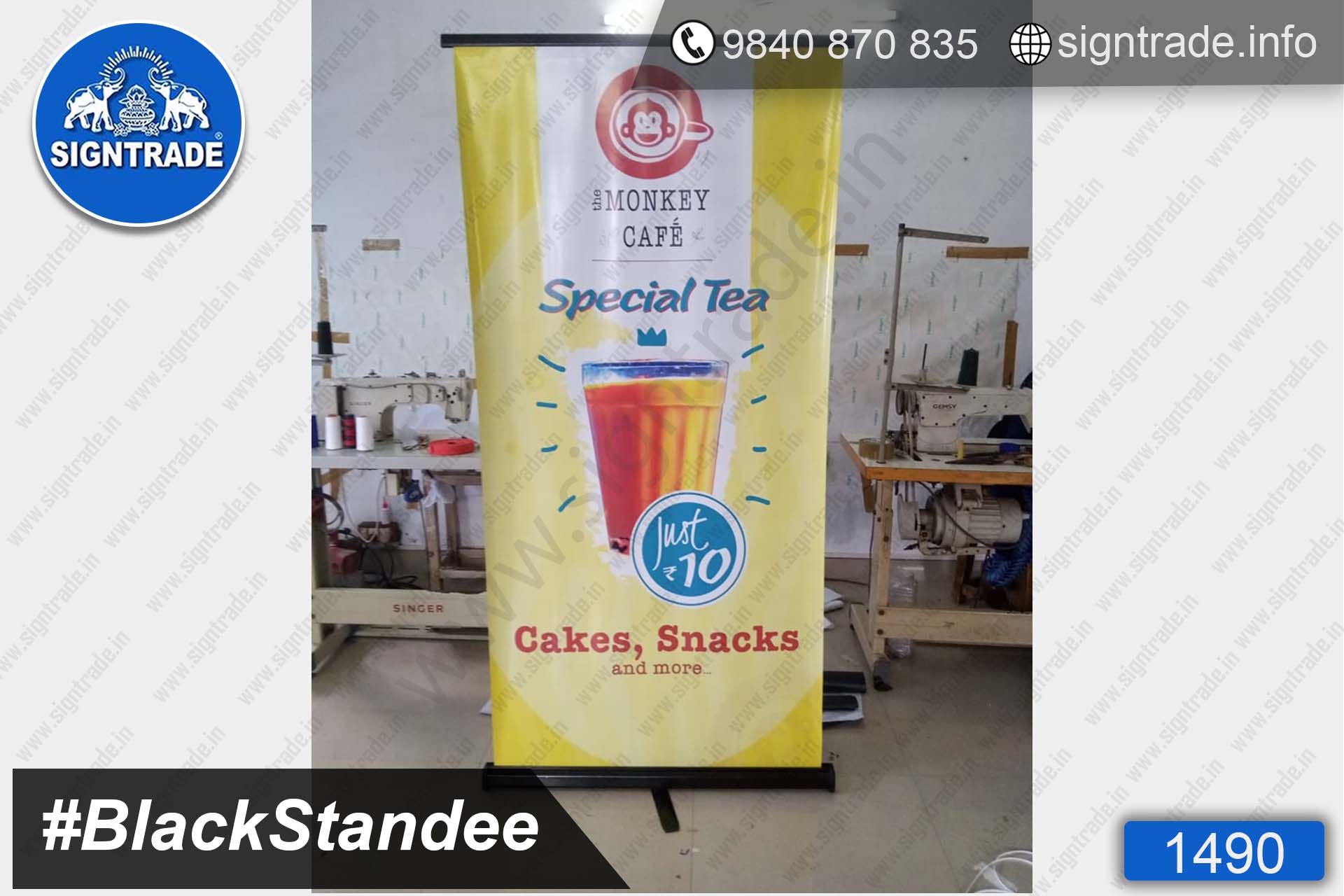 1490, Monkey Cafe Special Tea, Chennai - SIGNTRADE - Digital Printing Services - Black Roll Up Banner Stand Manufacturer in Chennai