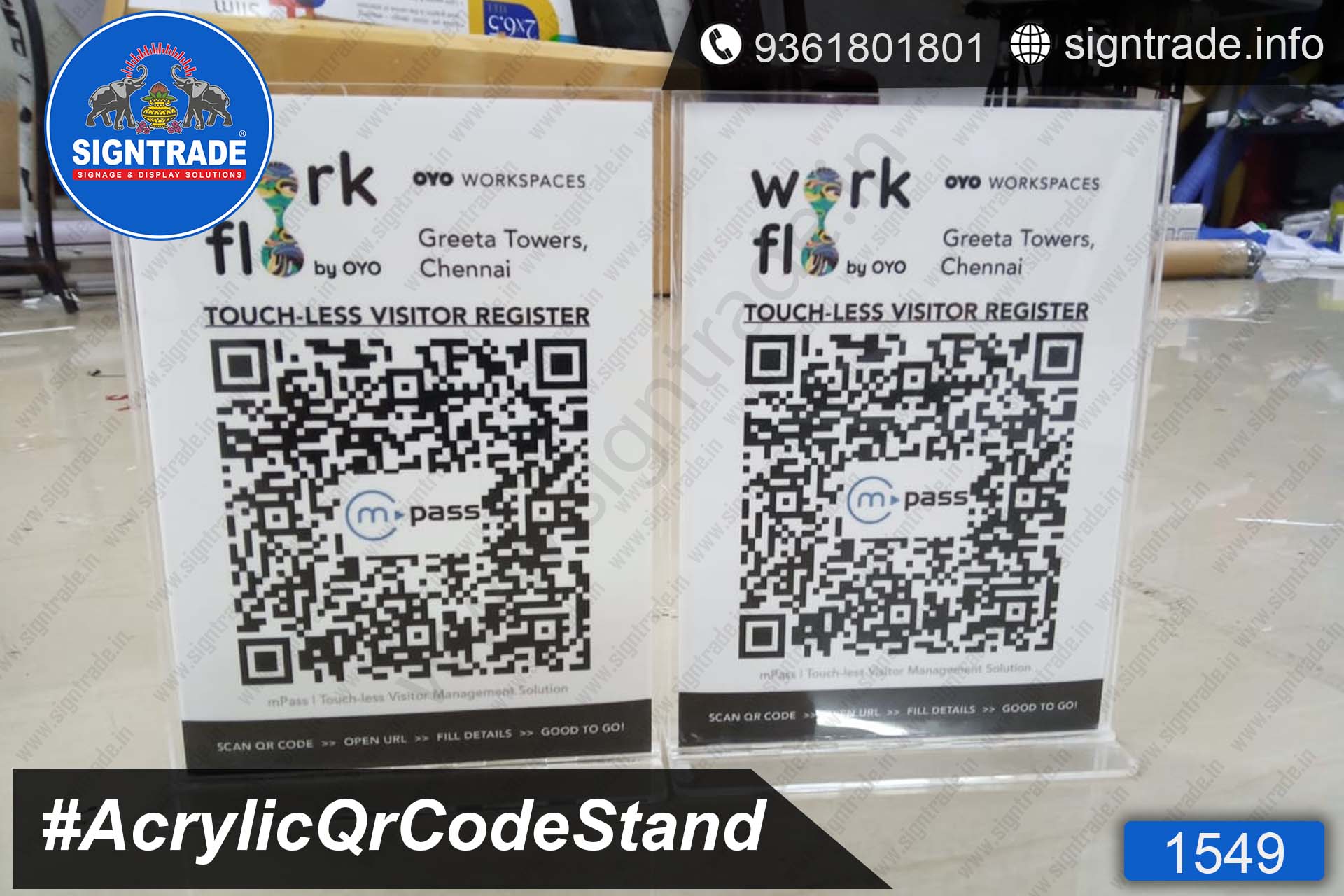 Clear Acrylic QR Code Stand, Table top QR Code Scanner Stand Wholesaler, Retailer and Manufacturer in Chennai